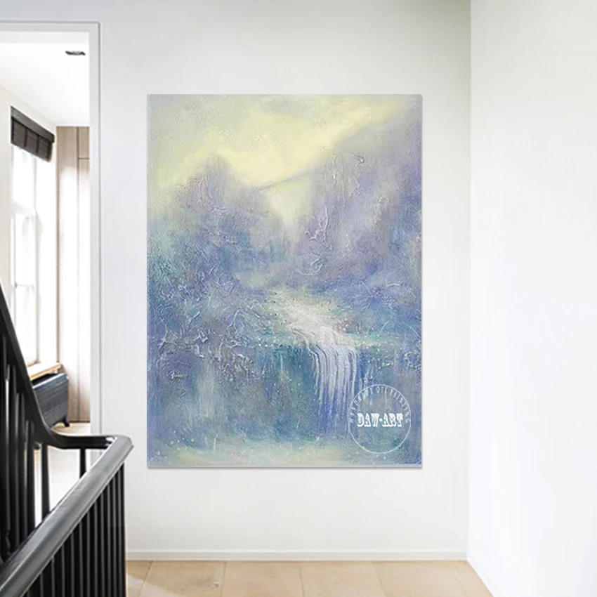 صورة أكريليك مرسومة يدويًا، لوحات تجريدية للمناظر الطبيعية الجبلية، لوحة فنية معاصرة من القماش، ديكور حائط لغرفة النوم