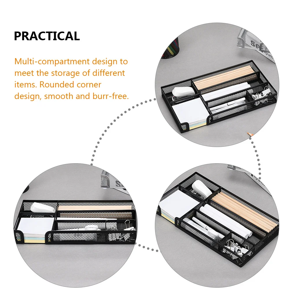 

Metal Mesh Drawer Organizer 6-Grid Desk Tray For Office Supplies Storage Smooth Rounded Corners Anti-Slip Pads