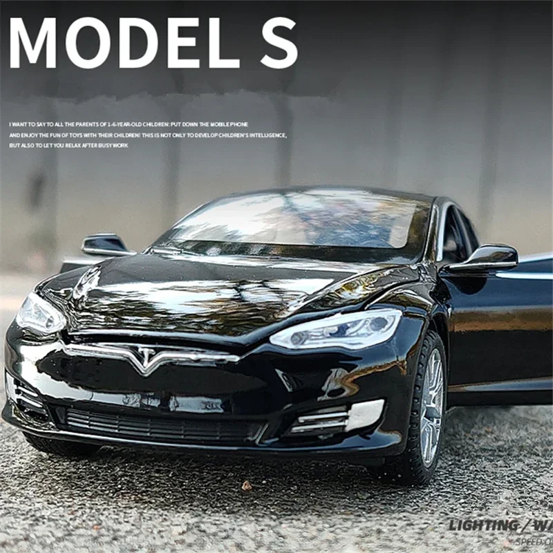 Diecast 1:32 Tesla Model S Alloy Car Model Metal Toy Vehicles for Children Sound Light Collection Mini Car Toy Kid Gift