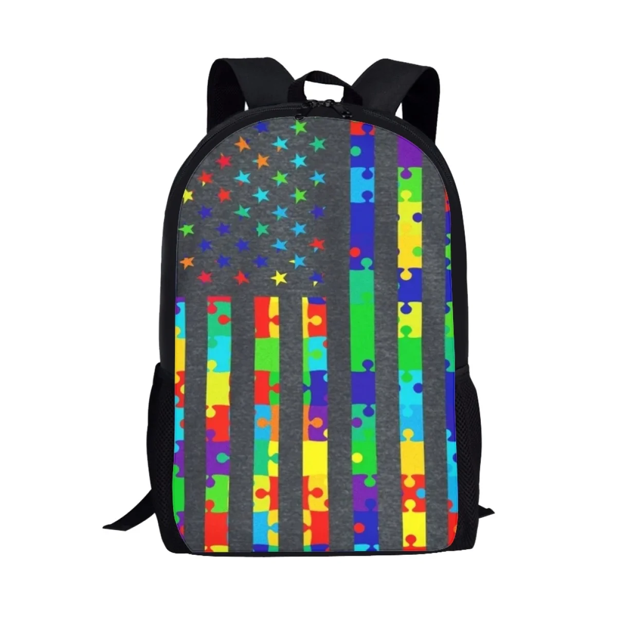 Mochila de patrón multicolor personalizada, adecuada para estudiantes de primaria y secundaria, mochila escolar de viaje de gran capacidad