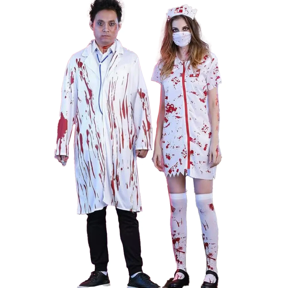 

Horror Nurse Cosplay Costume Full Sets Red Blood Tops Dress Uniform for Adult Outfit Halloween Carnival Party Clothes Roleplay