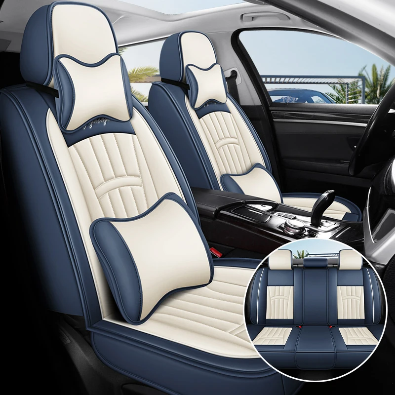 (Luxury Edition) Five-Seater Car Seat Covers with 2 Headrests and 2 Lumbar Supports, Luxurious Pu Leather Full-Cover Car Seat Covers, Comfortable, Breathable, and Wear-Resistant, Suitable for All Seasons, Three-Dimensional Full-Wrap Design, Fits the Seats Well, Storage Pocket Design, Convenient Storage, Available in Five Colors, Suitable for Various Models Such as Sedans, Suvs, Trucks, Etc