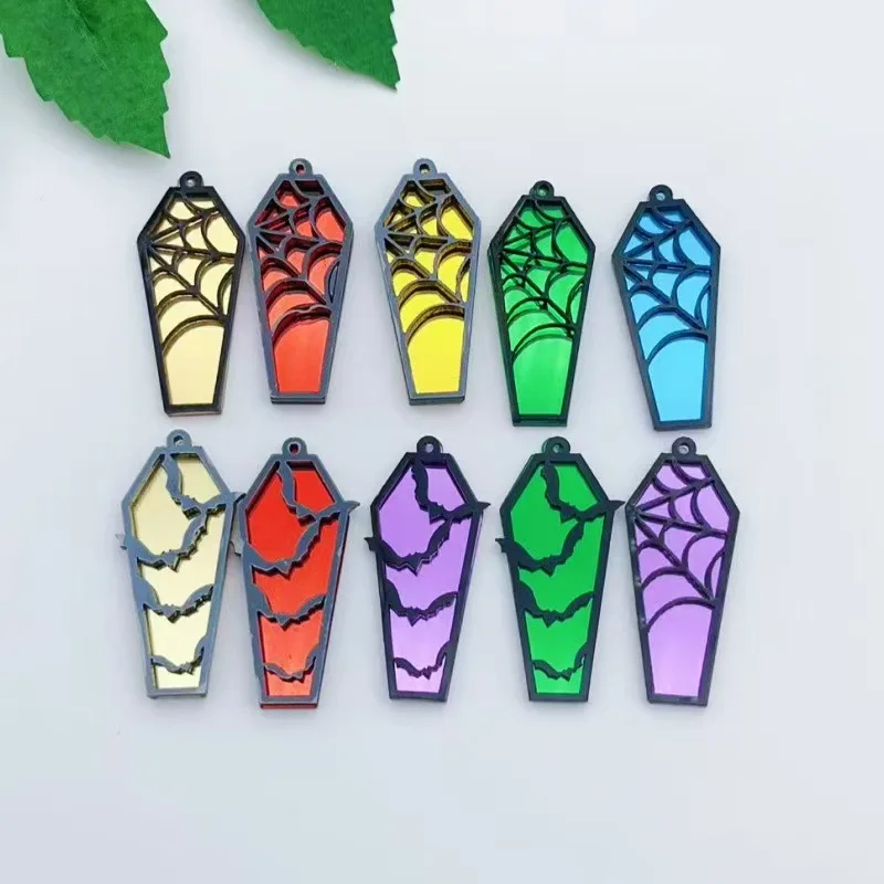10 Uds. Pendientes de estilo europeo y americano con espejo acrílico, diseño de murciélago y telaraña, para mujer, joyería, colgante, collar, accesorios