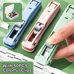 Portable Handheld Binder Clip Pusher with 50 Silver Refill Clips, 40 Sheets Capacity, Fast Paper Clip Dispenser for Desk File Of