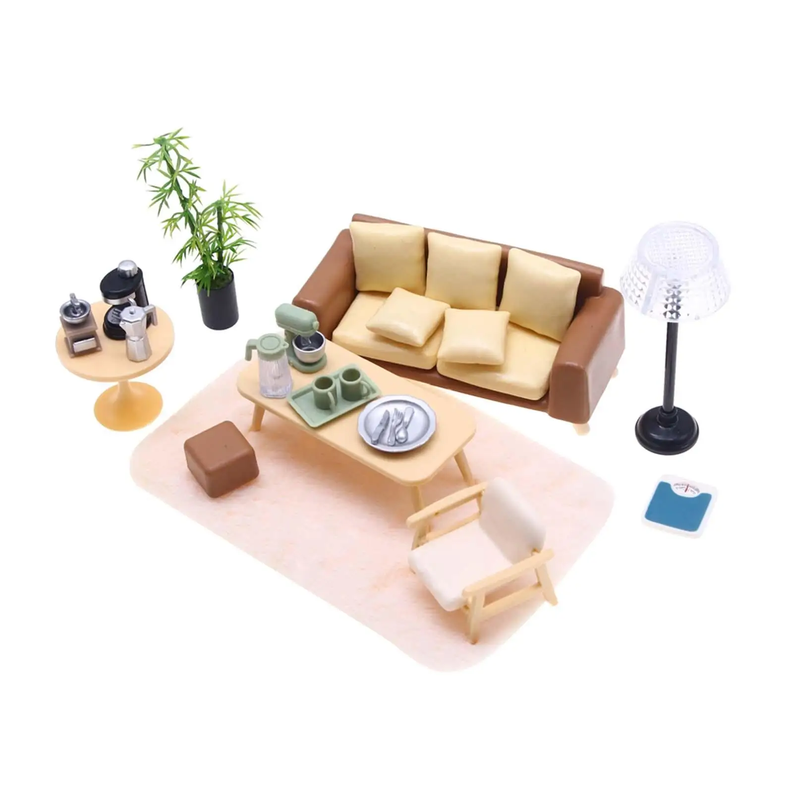 

Dollhouse Furniture Set Dolls House Playset Miniature Table Chair Floor Lamp