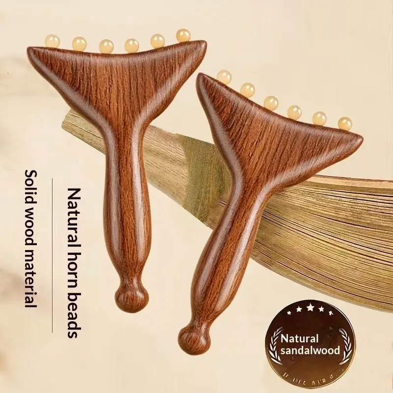 

Sandalwood Handle Horn Balls Facial Massage Comb Manual Gua Sha Tool for Skin Firming Relaxation
