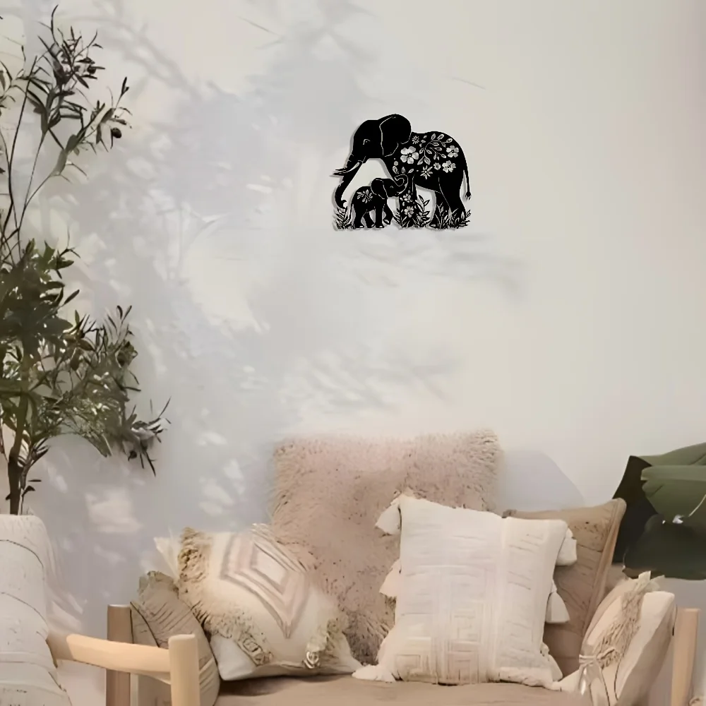Metal Wall Art Elephant Calf Minimalist Iron Rustic Hanging Versatile Decor for Home Office Patio Farmhouse Gift