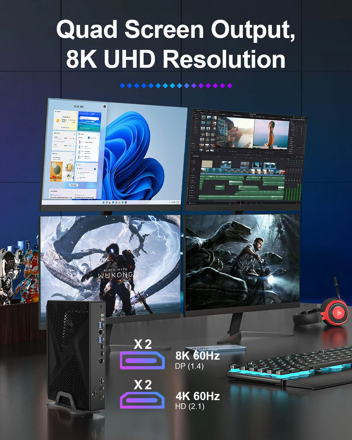 Hystou 게임용 미니 PC Intel CPU I7 13700H NVIDIA RTX3050 i5 12450H 13500H 강력한 NVME DDR4 데스크탑 컴퓨터 4K 3 디스플레이