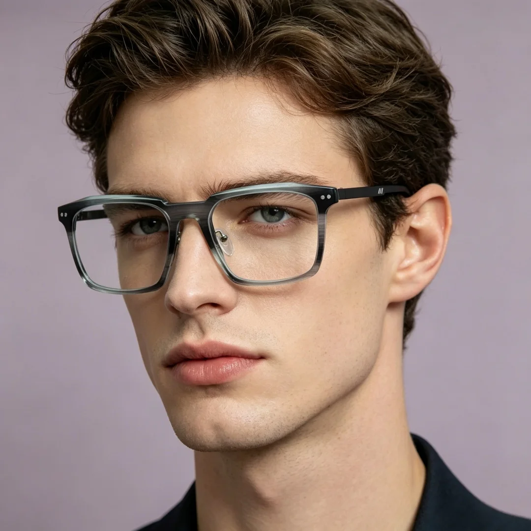 BETSION Retro Business Men's Acetate Titanium Eyeglasses Frame Rectangle Full Rim Frame  Classic  Eyewear Glasses