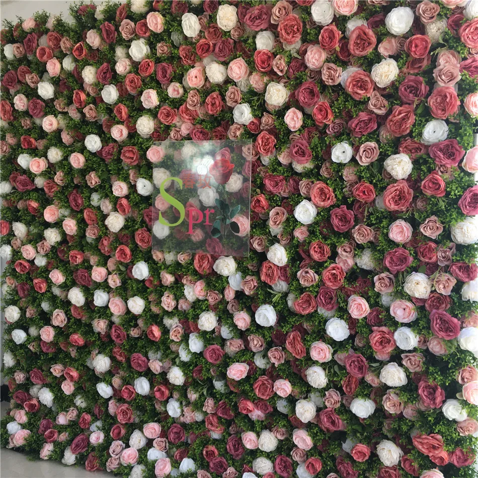 SPR Customized Backdrop For Wedding Decor Fabric Plastic White Pink Rose Wisteria Silk Artificial Roll Up Wall Flower