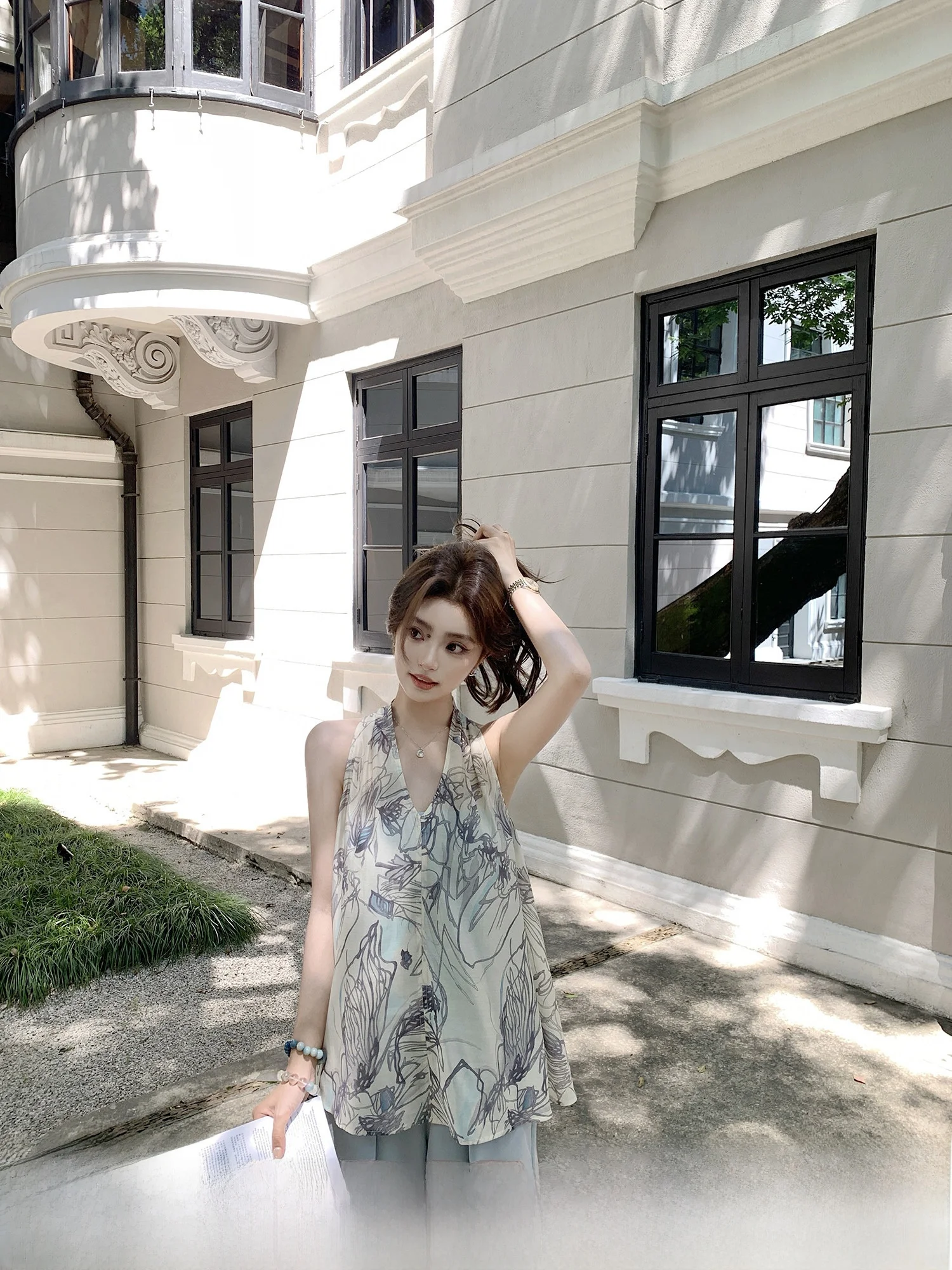 

Romantic Atmosphere Linen Wool Neck Hanging Top Summer Letter Want to Say Lilylikes Loose Fit Sleeveless V Neck Plant Floral