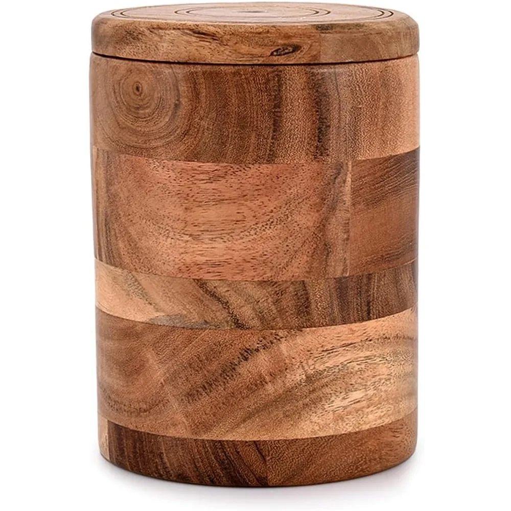

Acacia Wood round wooden storage jar with Lid for Keeping Cookies, Coffee, Flour, Sugar, Rice & Other Dry Foods (4.5" x 4.5" x 6")