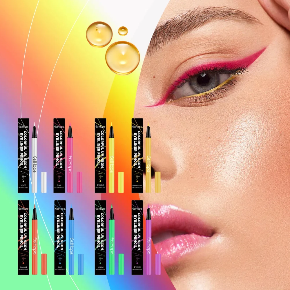 Bunter UV-Neon-Eyeliner-Stift, wasserdicht, einfach zu tragen, langlebig, gelb, lila, grün, flüssiger Eyeliner-Stift, Make-up-Kosmetik