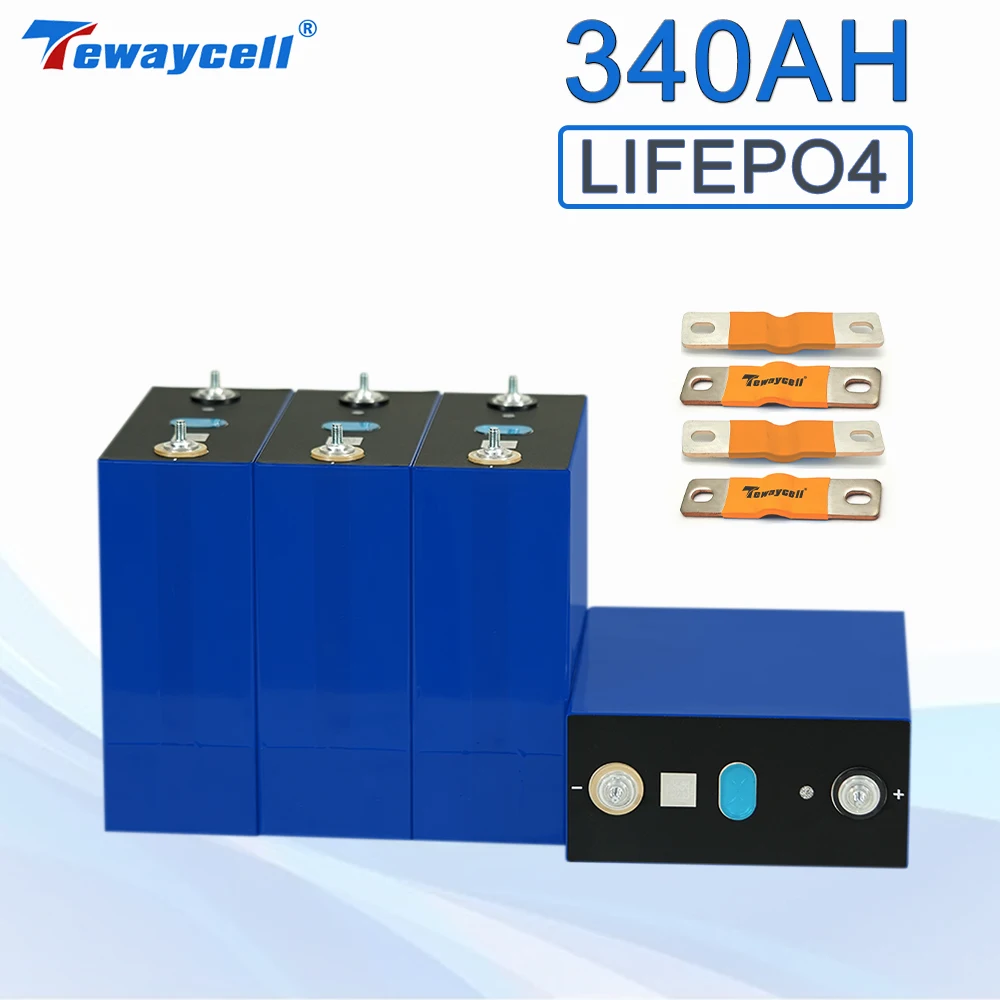 Tewaycell 4PCS 3.2V 340AH Rechargeable Lifepo4 Battery Pack Lithium Iron Phosphate Solar Batteries Golf Cart RV Boat EU Tax Free