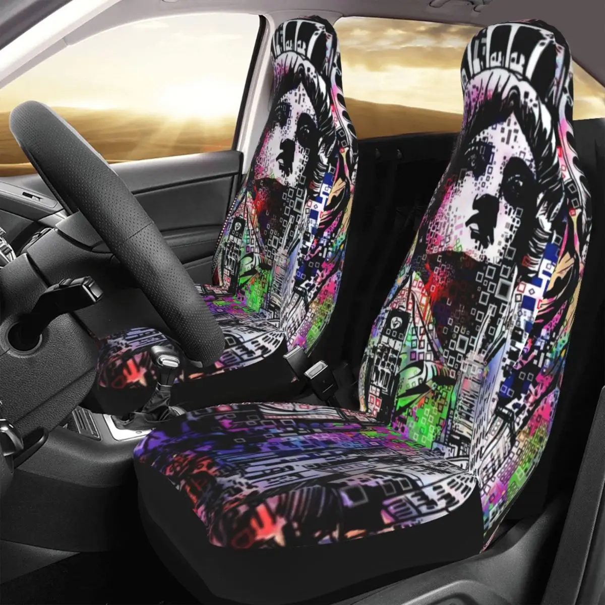 

New York Car Seat Cover Custom Printing Universal Front Protector Accessories Cushion Set