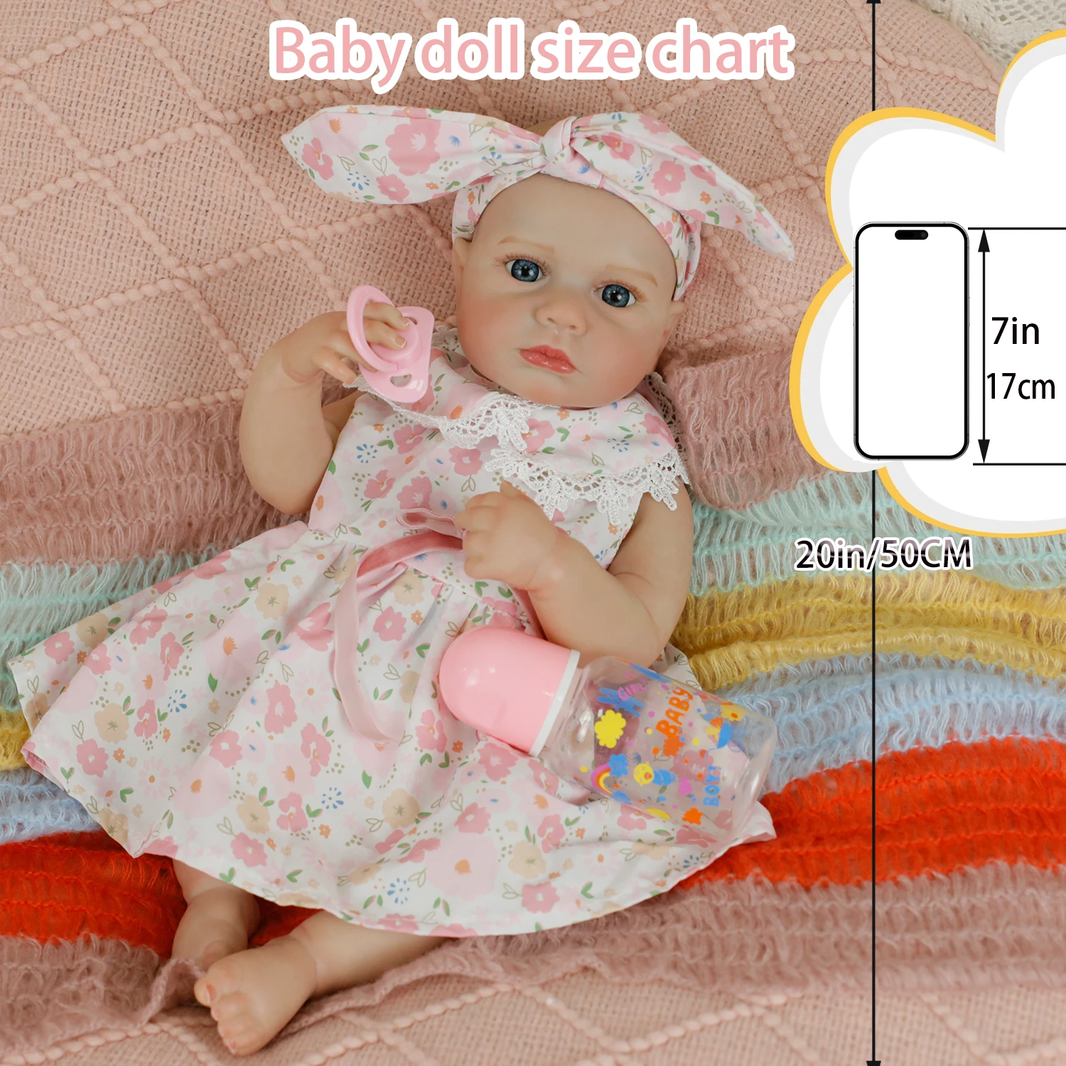 

50CM Full Body Soft Vinyl Girl Bebe Reborn Baby Dolls LouLou Lifelike Handmade Painted Hair with Veins birthday Christmas Gifts