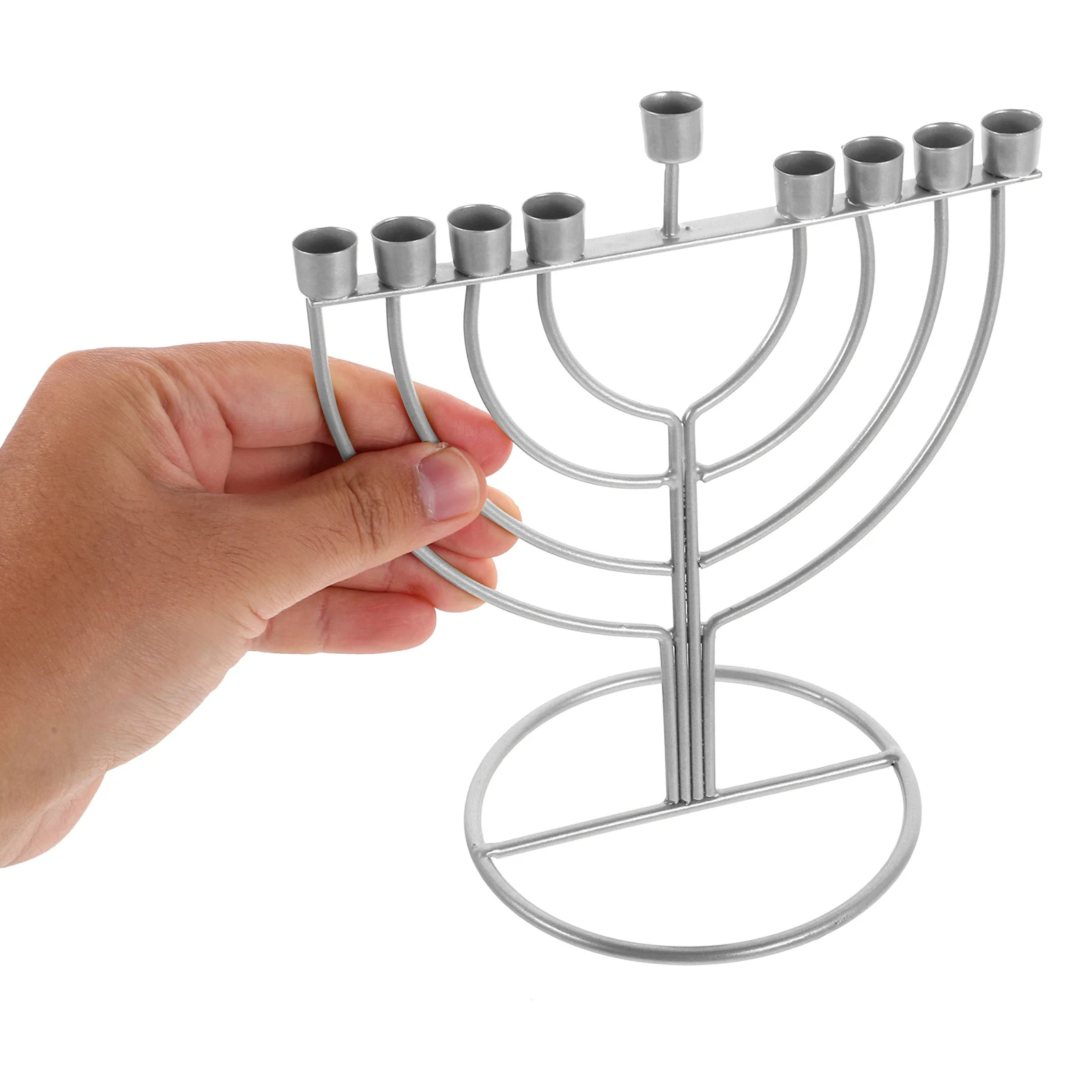 

Hanukkah Holder Vintage Alloy Menorah Tall Pillar Stand For Festival Religious Decor Dining Table Metal