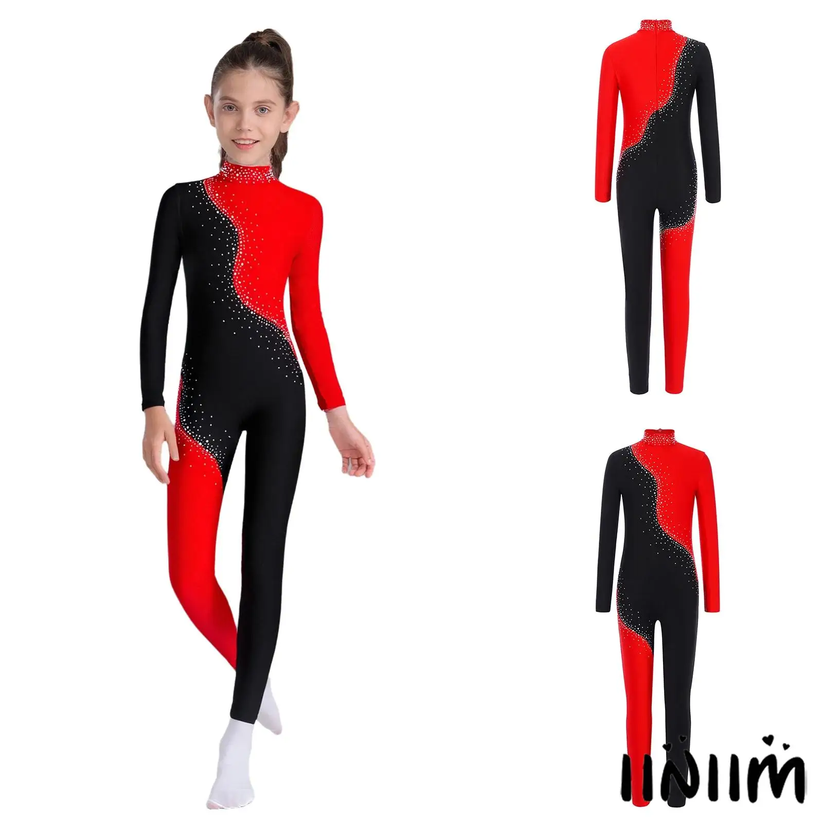 

Kids Girls Sparkling Gymnastics Yoga Unitard Rhinestone Bodysuit with Hidden Back Zipper for Jazz Dance Performance Competition