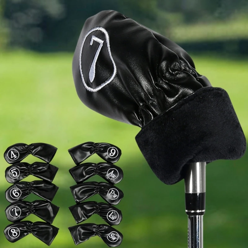 10Pcs PU Leathers Golfs Iron Head Cover Golfs Club Headcover Waterproof Golfs Club Head Cover Fit Most Brands Golfs Iron