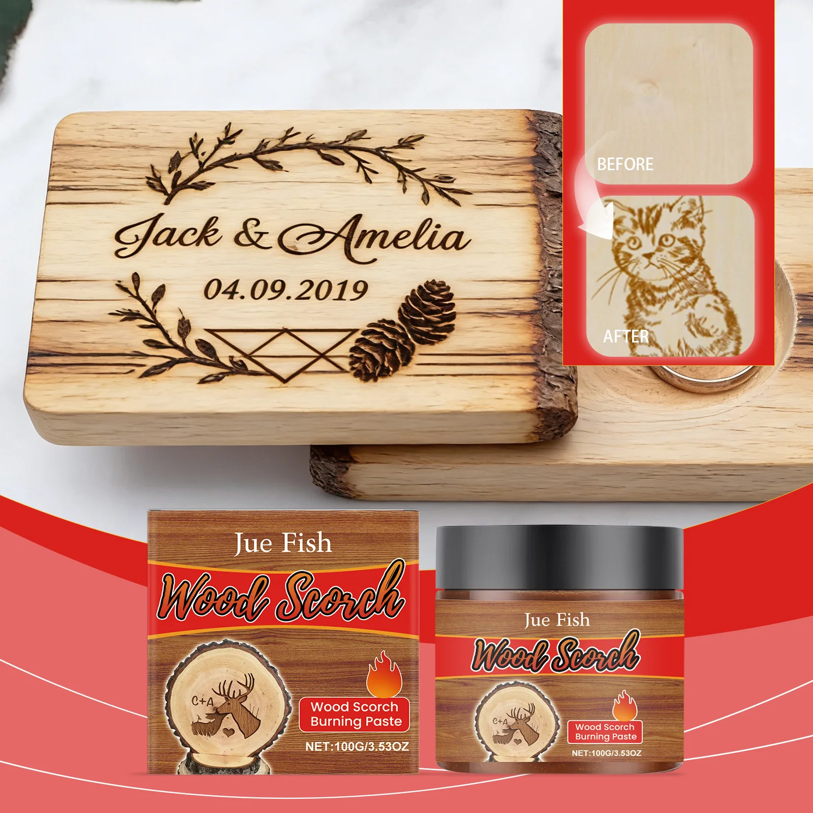 Pasta de Pirograbado en Gel para Manualidades, Crema para Trabajar la Madera, Arte, Pistola de Calor, Efecto Quemado, Pintura con Plantillas, 100g