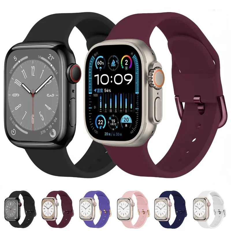 

Силиконовый ремешок для Apple Watch Ultra 49 мм 10 9 8 7 46 мм 45 мм 41 мм Спортивный браслет iWatch 6 5 4 3 SE 44 мм 40 мм 42 мм ремень
