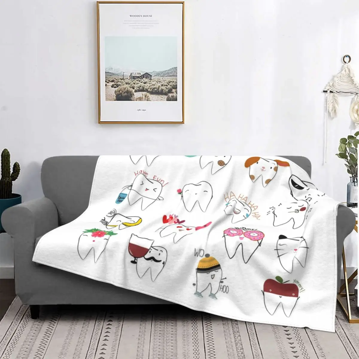 Mix-molar Teeth Blankets Fleece Textile Decor Multi-function Super Warm Throw Blankets for Sofa Car Bedspread