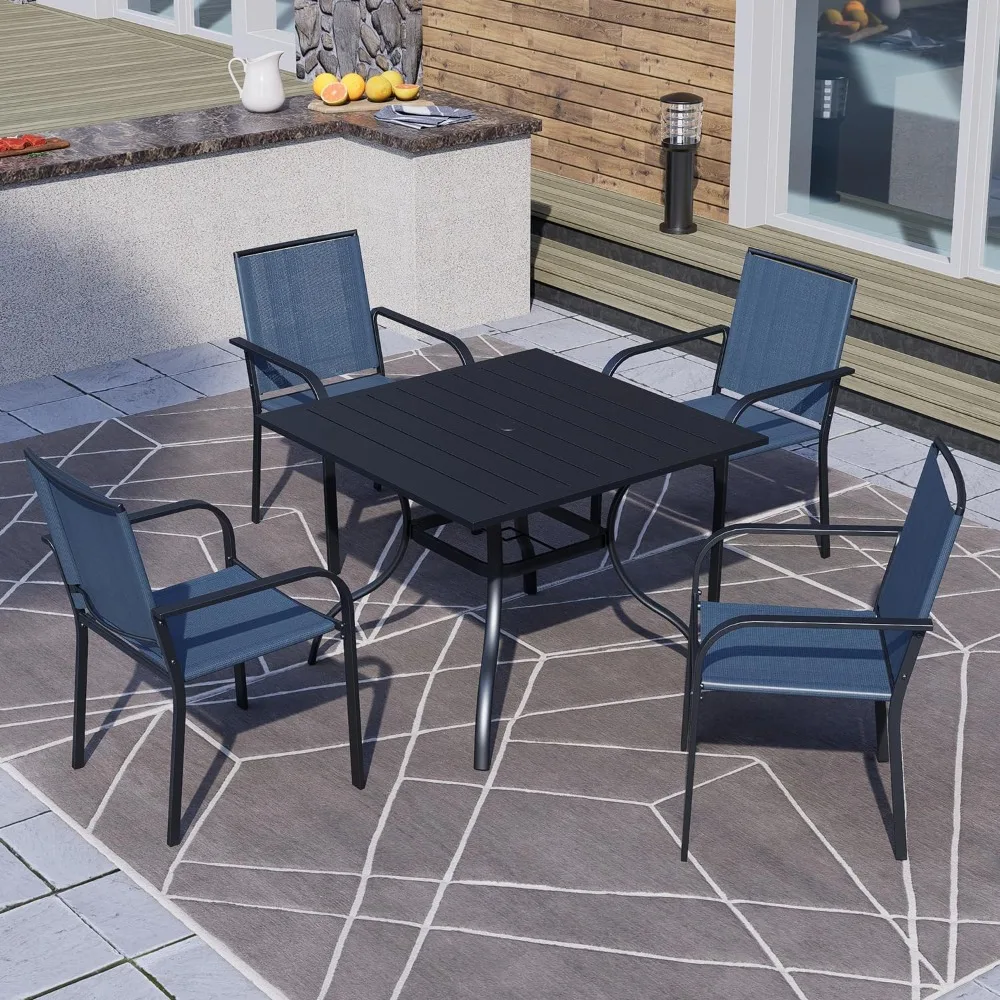 

Patio Dining Chairs Set of 4, Outdoor Stackable Dining Furniture Set, All Weather Dining Set for Lawn, Garden, Backyard,