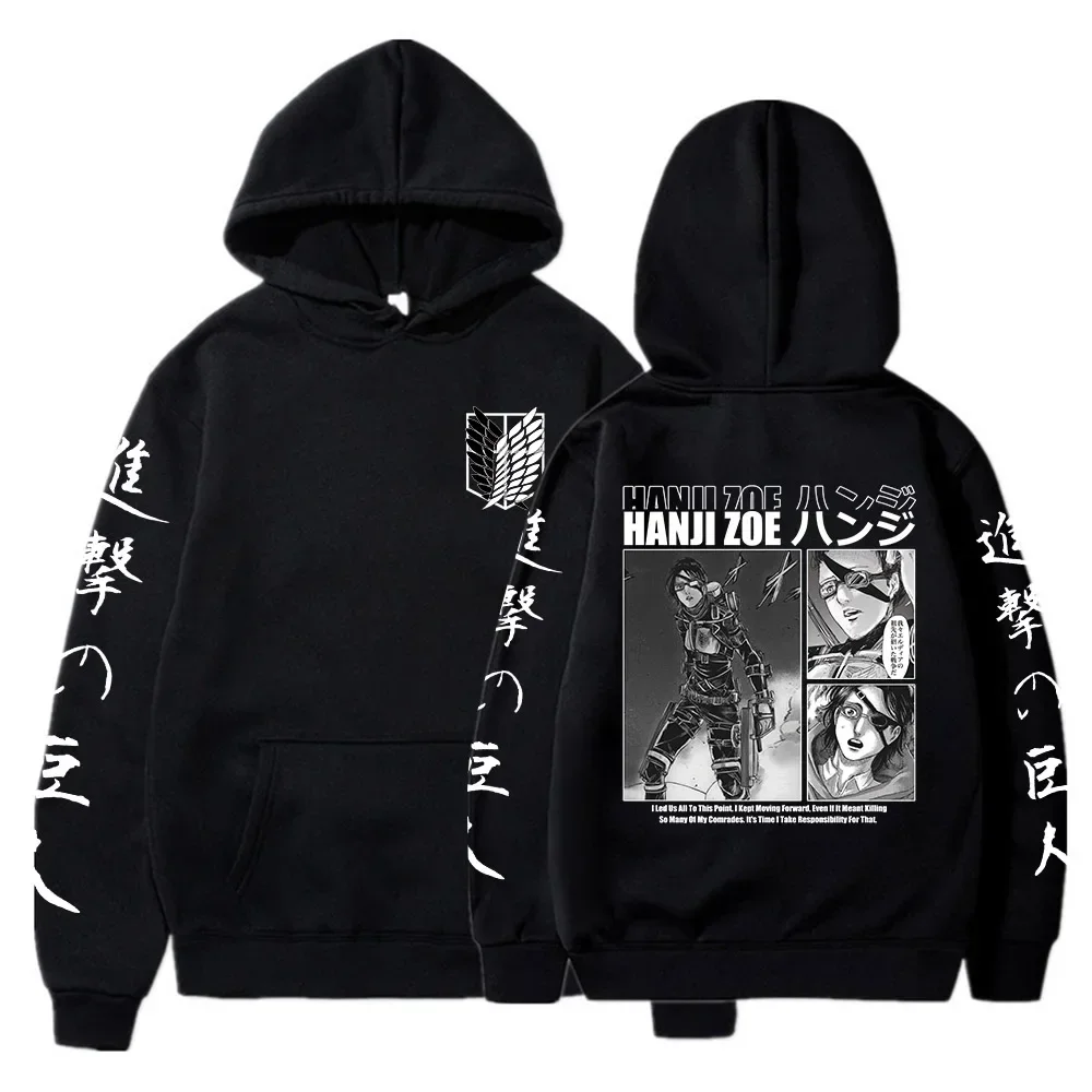 Anime Attack on Titan Hoodies Men Hanji Zoe Print Long Sleeve Sweatshirts Tops Harajuku Loose Casual Pullover Streetwear Unisex