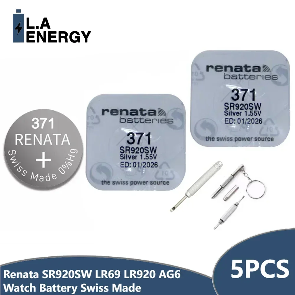 5PCS Renata LONG LASTING 100% Original 371 SR920SW LR69 LR920 AG6 Watch Battery Button Coin Cell Swiss Made