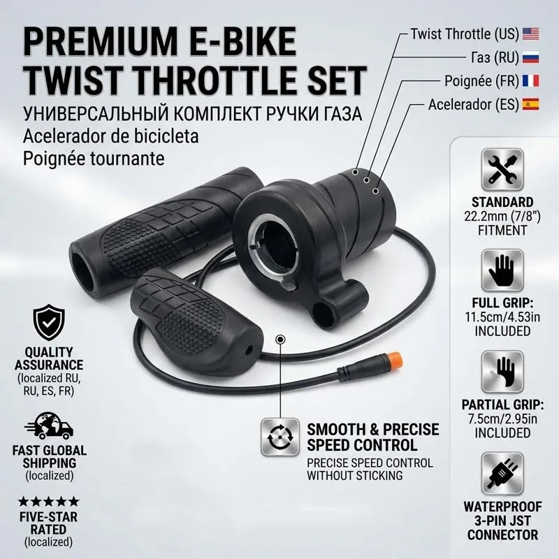 

20X Waterproof Electric Bike Speed Control Handle M8 Digital Power Display Throttle Grip for E-bike Scooter Replacement Parts