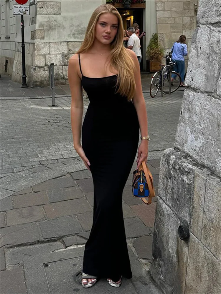 

Tossy Summer Black Halter Dresses For Women Scoop Neck Slim Fashion Backless High Waist Elegant Party Dress Female Solid Dress