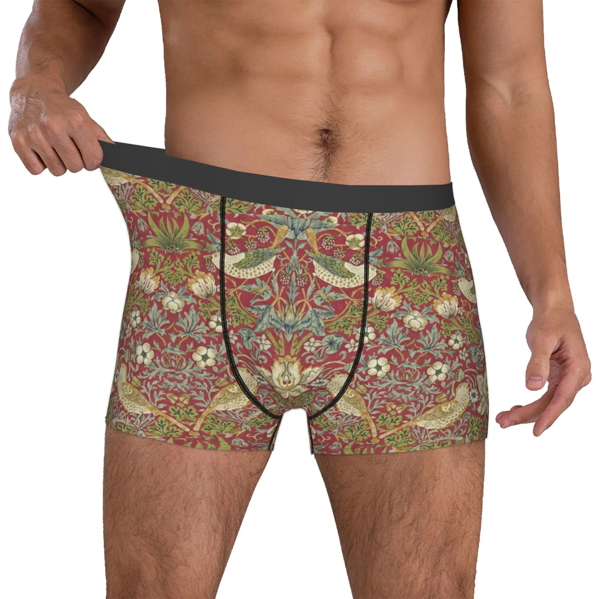 Cool William Morris Strawberry Thief Red Boxers Shorts Panties Male Underpants Breathable Floral Textile Pattern Briefs