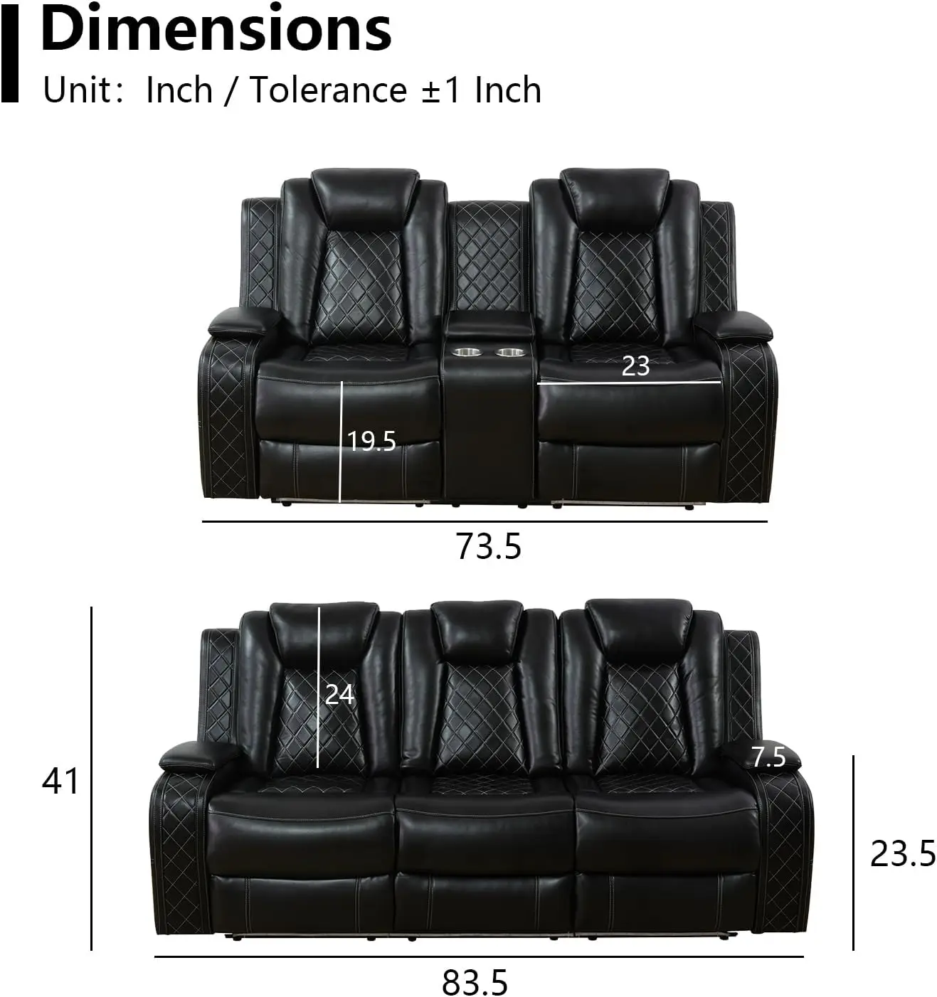 Leather Power Recliner Sofa Set with LED Lighting 2