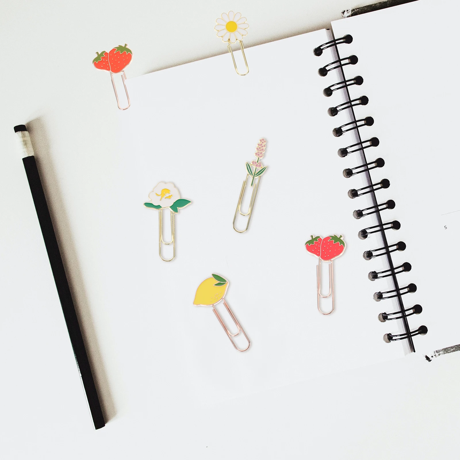 

6pcs Fruit Shaped Paper Clips Bookmarks for Office Decorative Metal Small Zinc Alloy Business Card File Organizer Cute