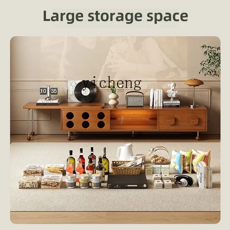 

medieval telescopic TV cabinet small apartment solid wood storage cabinet combination French retro living room home