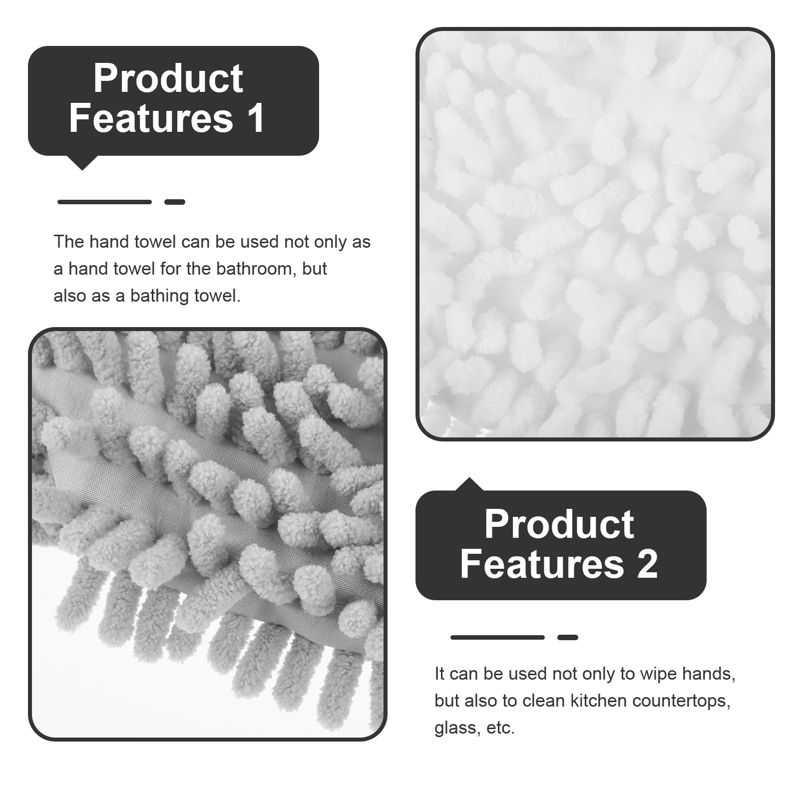 

2pcs Chenille Hanging Hand Towel Quick Dry Bath Towel Absorbent Bathroom Kitchen Towels With Lanyard Multi Use Wipe For