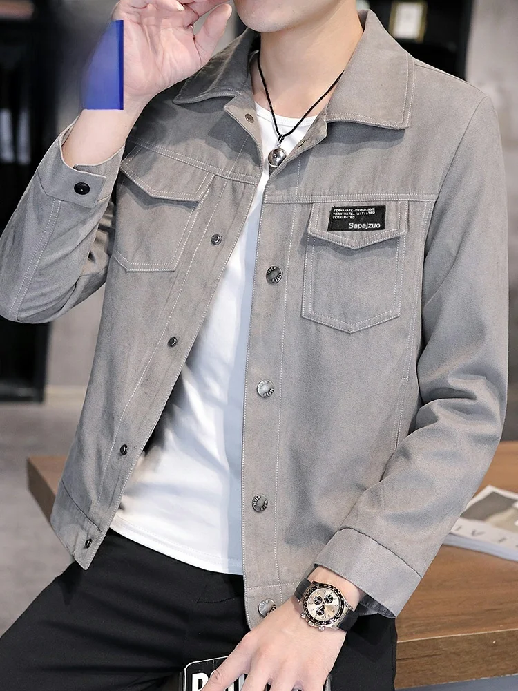 

Rn Men's Workwear Jaet Thiened Fce Lined Suede Collar Stand up Coat Spring Autumn Stand Fit Outerwear