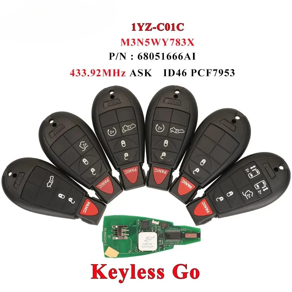 433Mhz ID46 리모트 자동차 키리스 고 (Jeep Grand Cherokee, Chrysler Town & Country, 300, Dodge Caravan 1YZ-C01C 스마트 키용)