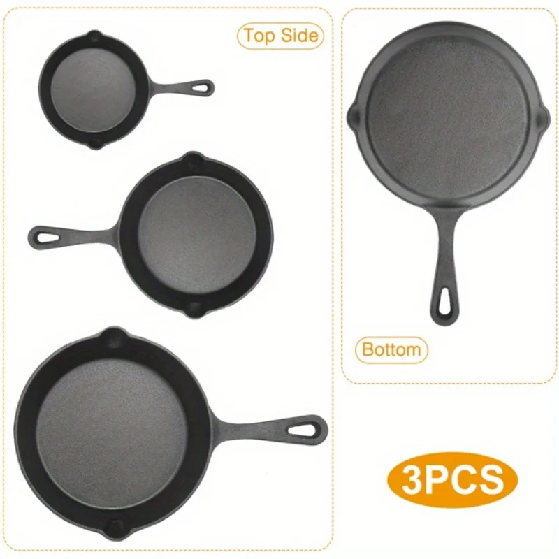 

3 Skillet Bundle 6 inches and 8 inches with 10 inch Set of 3 Cast Iron Frying Pans Non-Stick Oven Safe Heat-Resistant Cookware F