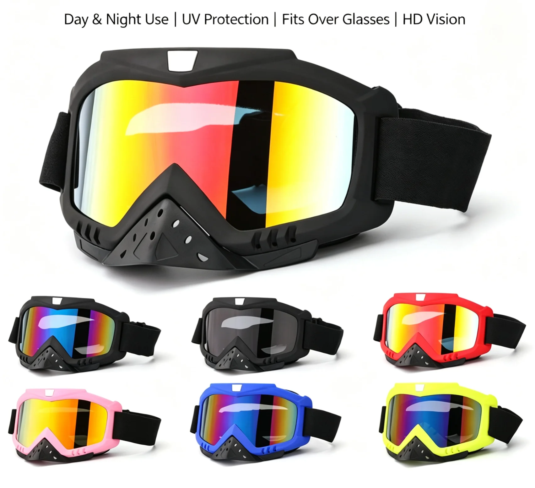 Off-Road Motorcycle Goggles, Wind Sand UV Glare Resistant Eyewear Fit Helmets for Cycling Outdoor Sports