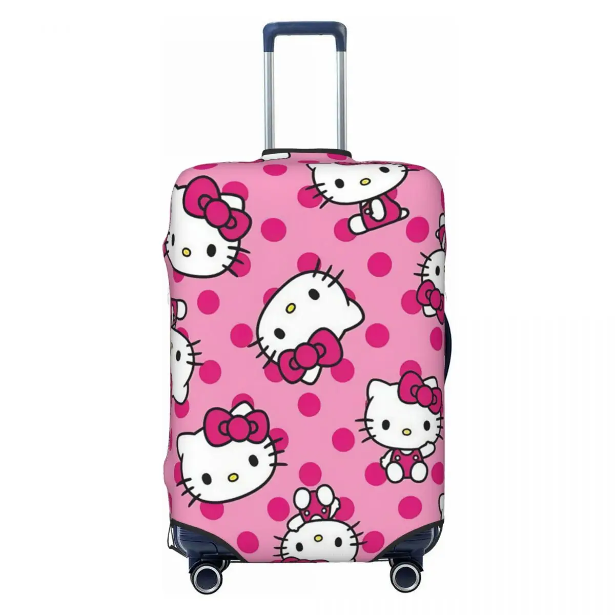 

Custom Red Polka Dot Hello Kitty Cat Luggage Cover Protector Funny White Kitten Travel Suitcase Protective Cover for 18-32 Inch