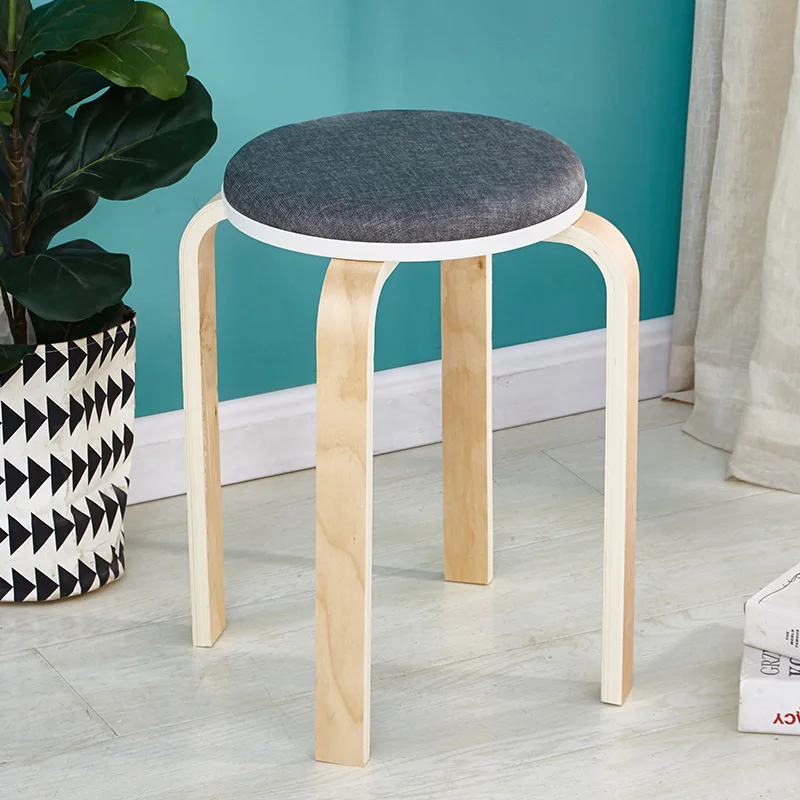 080 Fabric round stool bentwood stool household round stool living room dining room stool stackable wooden stool dining table st