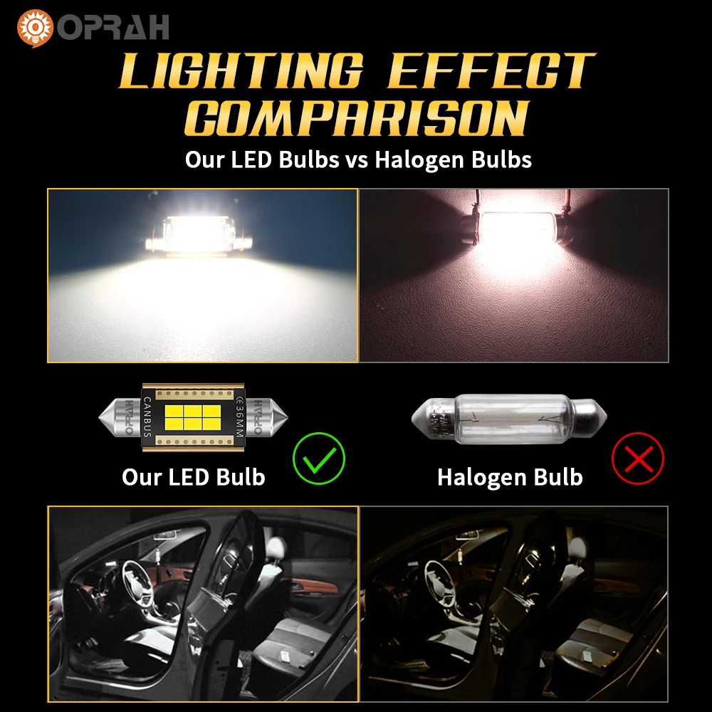 Oprah 2/10pcs LED C5W C10W Festoon Car Lights Canbus 31/36/39/41mm Truck Car Accessories Licence Plate Lamp Reading Bulb 12V 24V