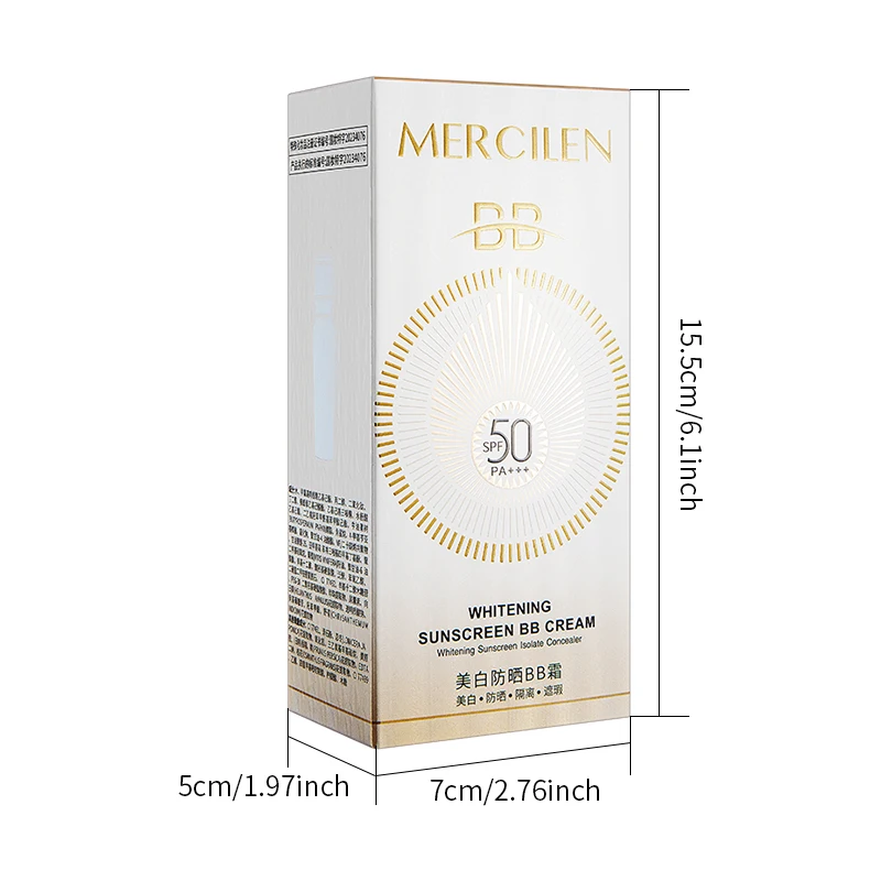 Mercilen Sunscreen Bb Cream Isolation Cream, Spf50Pa+++ High-Level Sun Protection, Non-Greasy Formula, Broad-Spectrum Uva/Uvb Sunscreen, Waterproof and Sweat-Resistant, Soothes Skin and Provides Uv Protection, Lightweight Formula Suitable for Both Men and Women