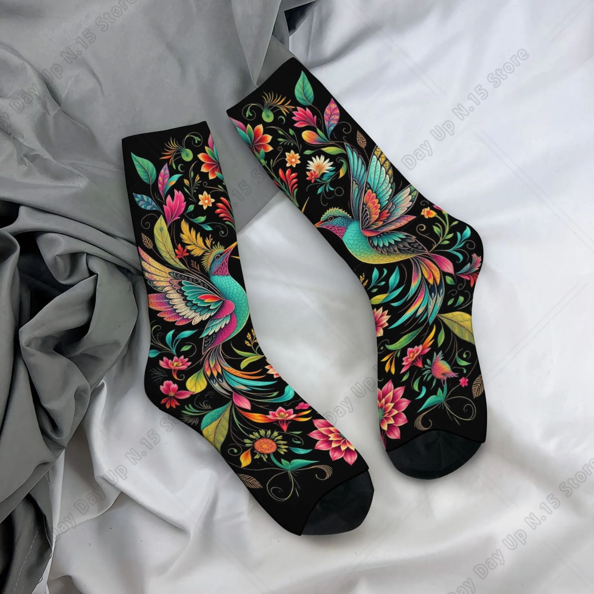 Bohemian Floral Bird Ethnic Art Socks Retro Fashion Men's Socks Comfortable Breathable Non-Slip Outdoor Casual Sports Socks Gift