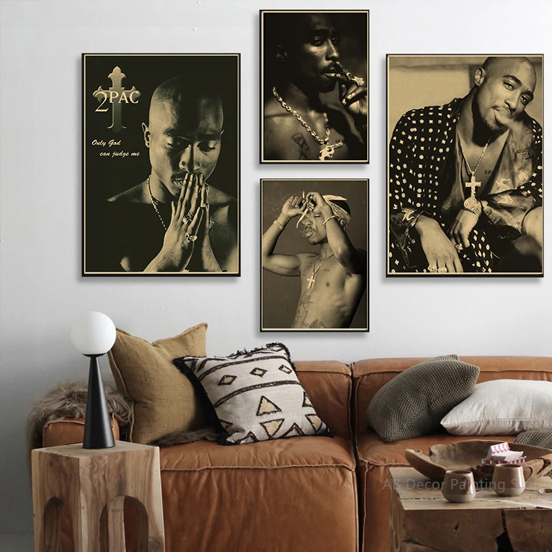 Hip Hop Singer Tupac Retro Posters 2PAC Retro Kraft Paper Prints Picture Vintage Home Room Cafe Bar Club Art Wall Decor Painting