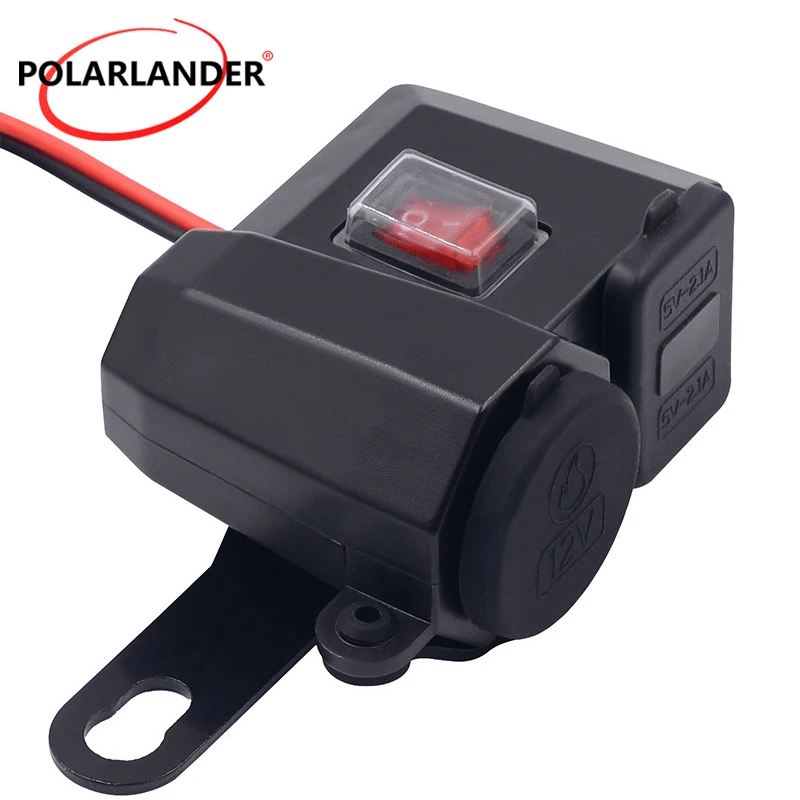 12V Motorcycle Cigarette Lighter Charger - 2 USB 4.2A Waterproof Voltmeter 150CM Cable Fuse Protection Black