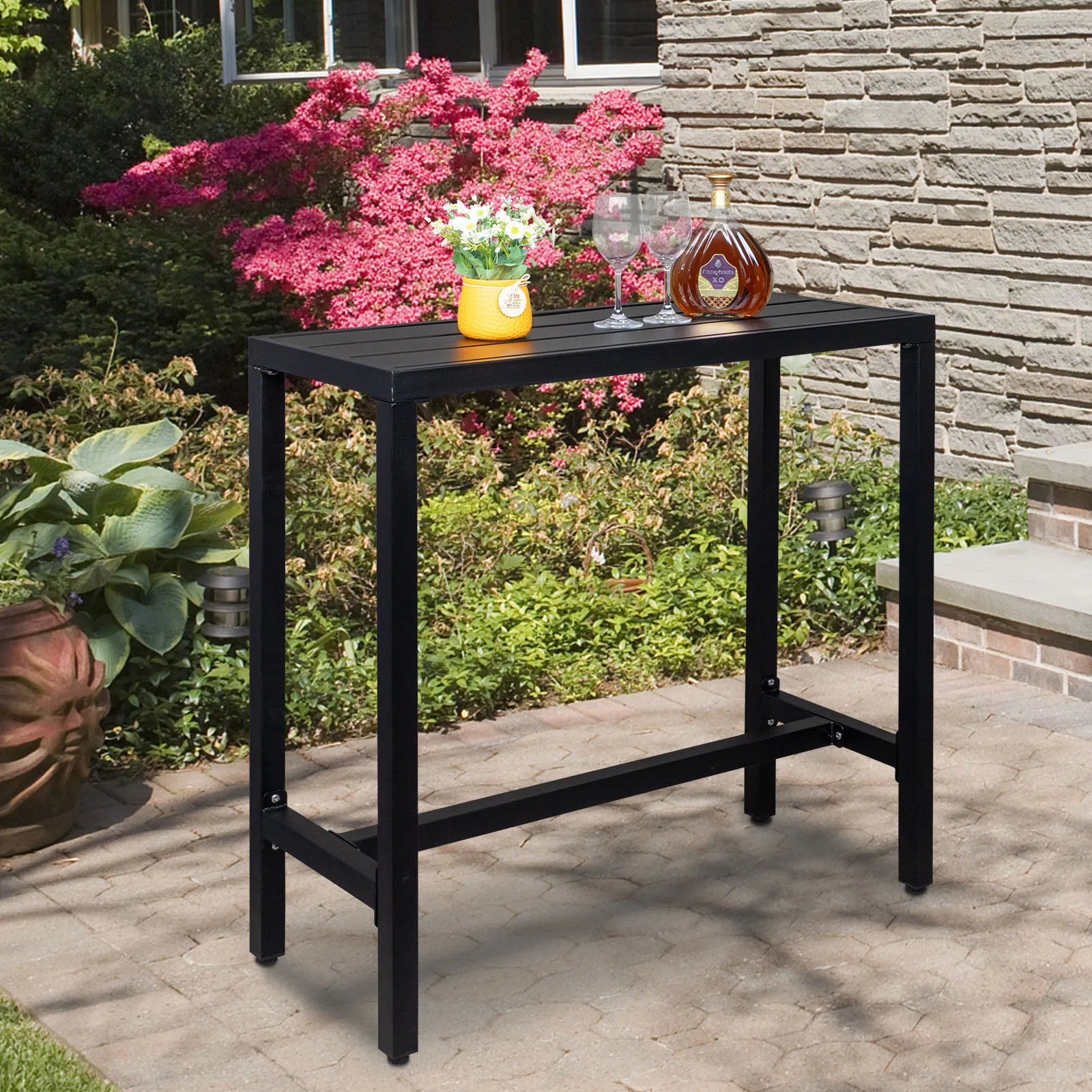 

40in Iron With Adjustment Knob Patio Bar Table Black