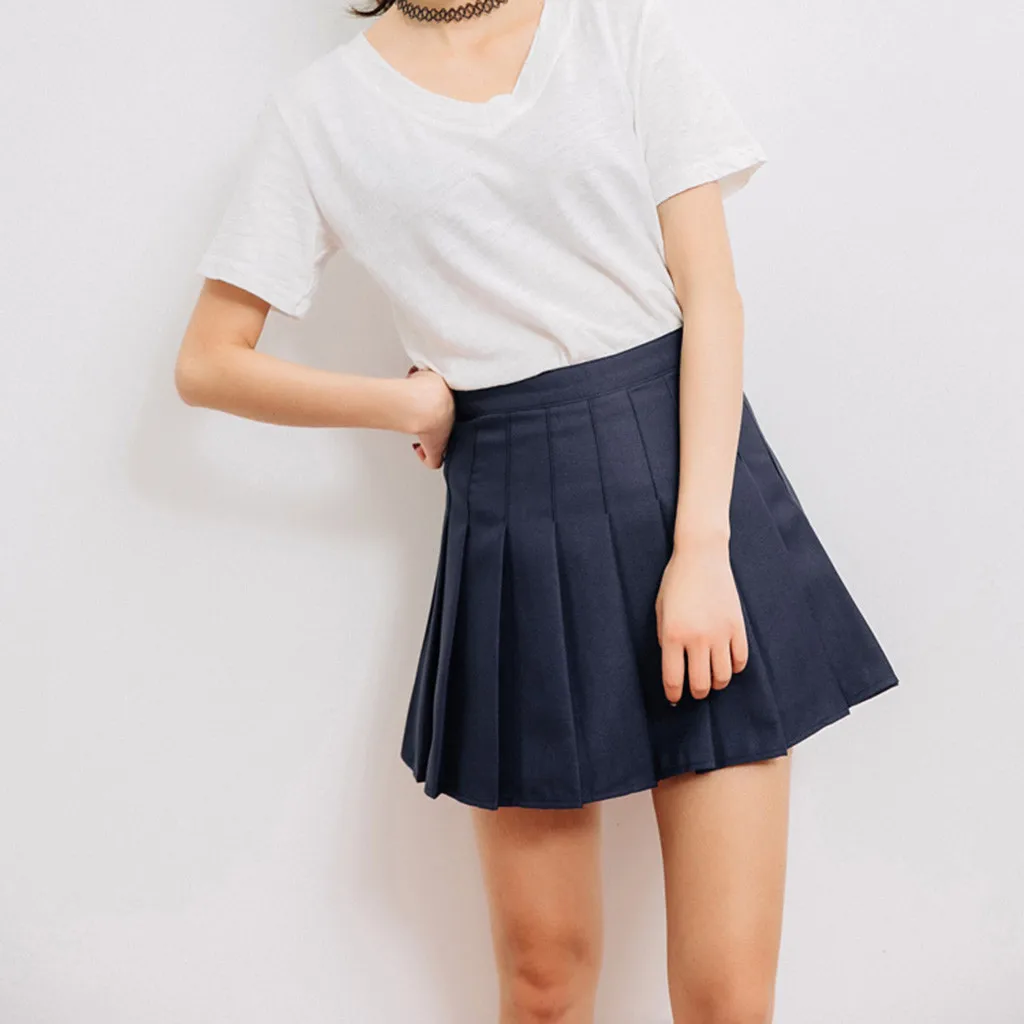 

Women's Skirt Spring And Summer Fashion High Waisted Versatile Mini Half Body Skirt Solid Colour Pleated A Line Short Skirt