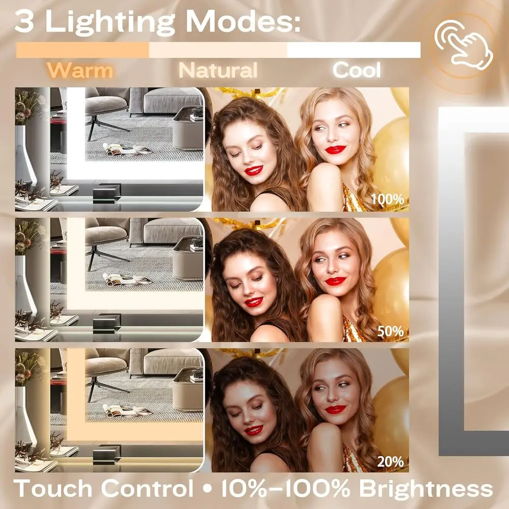مرآة زينة مضيئة بإضاءة LED مقاس 20 × 22 بوصة مع أضواء قابلة للتعديل بثلاثة ألوان، تكبير 10 مرات، تحكم باللمس، لغرفة النوم أو Dressi #4